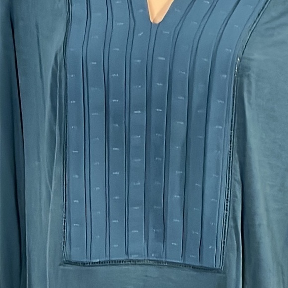 Dalia dark turquoise top. Long sleeve. Small. Pleating. - Picture 2 of 5
